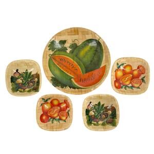 Vintage bamboo salad bowl set